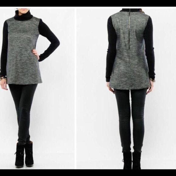 Theory Dorothy Wool Blend Turtleneck Sweater Tunic Marled Black Gray 6 - Picture 1 of 10